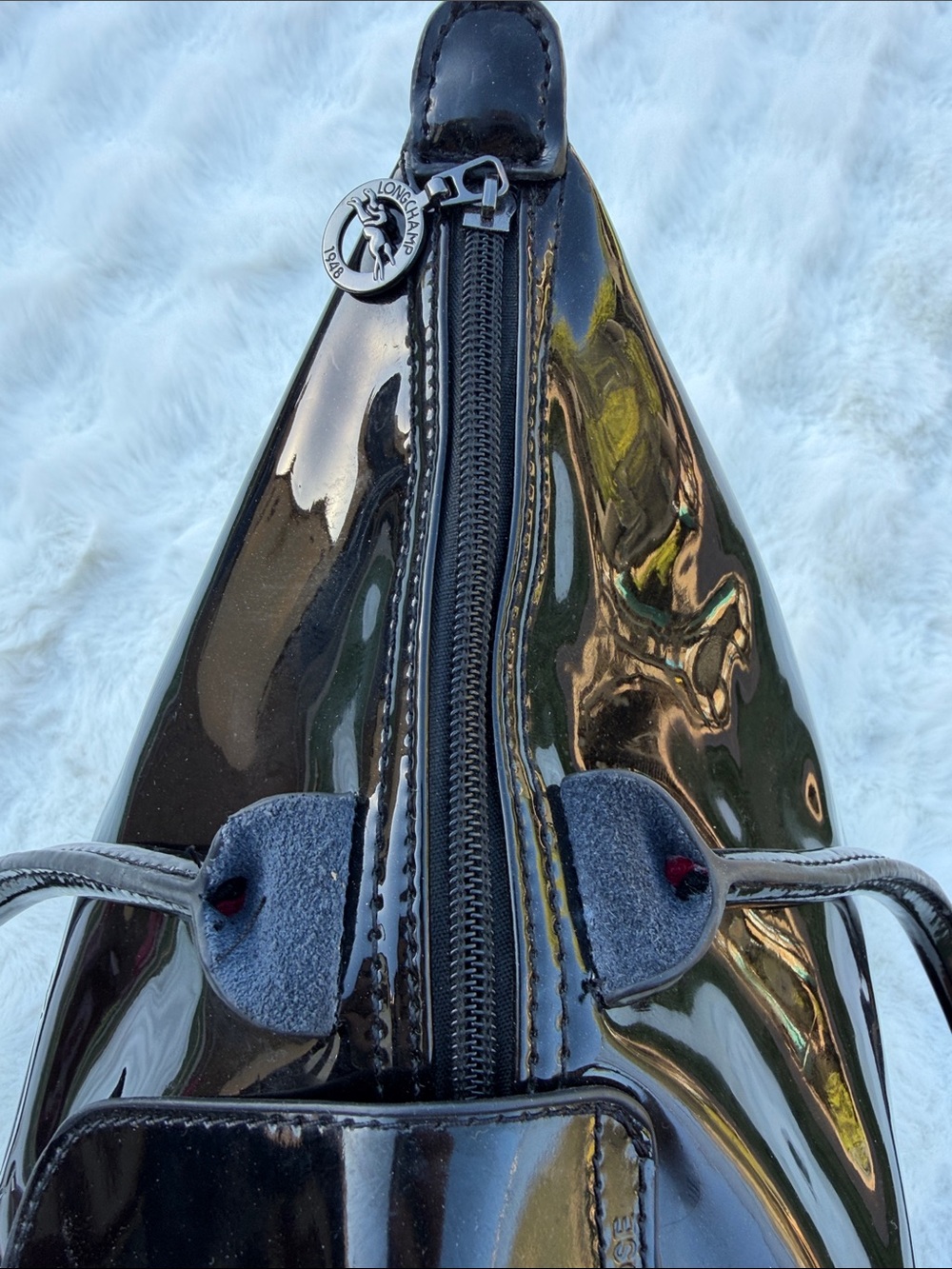Longchamp Le Pliage Black Patent Leather Large Tote Shoulder Bag - Picture 9 of 16